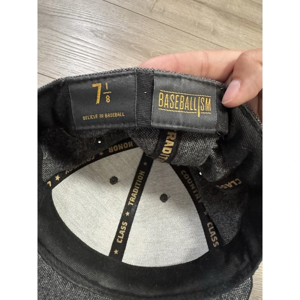 Baseballism‎ Grey Fitted Men's Hat Cap Size 7 1/8 Men's Baseball Cap